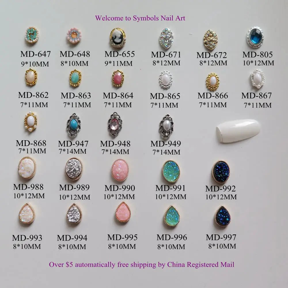 

3D 10pcs/bag Different Metal Cameo Deco Drop Rhinestone Deco Oval Stone Deco Nail Decoration Metal Shinny Deco 2