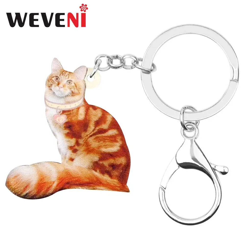 WEVENI акриловые милые сидящие оранжевые кошечки для ключей брелки модные