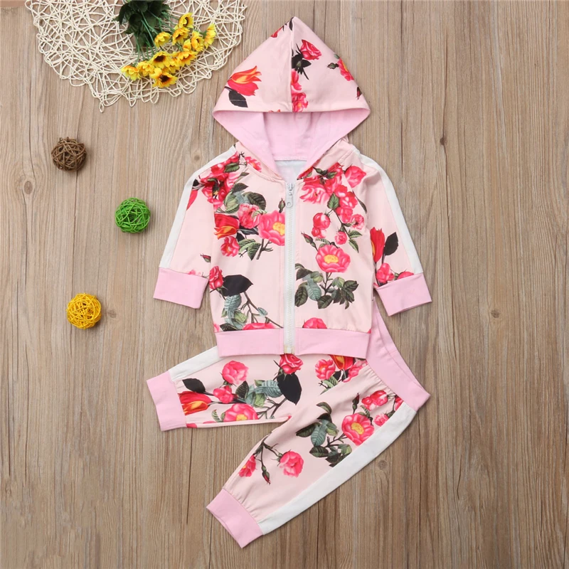 0 3Y Newborn Kids Toddler Baby Girl Flower Outfits Hoodie Tops Hooded