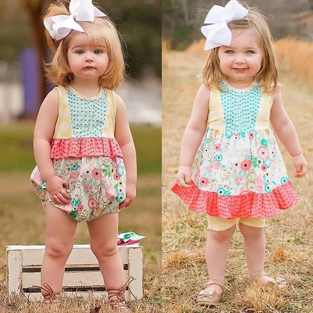 Toddler Baby Girl Sister Matching Clothes Flower Romper Top Dress
