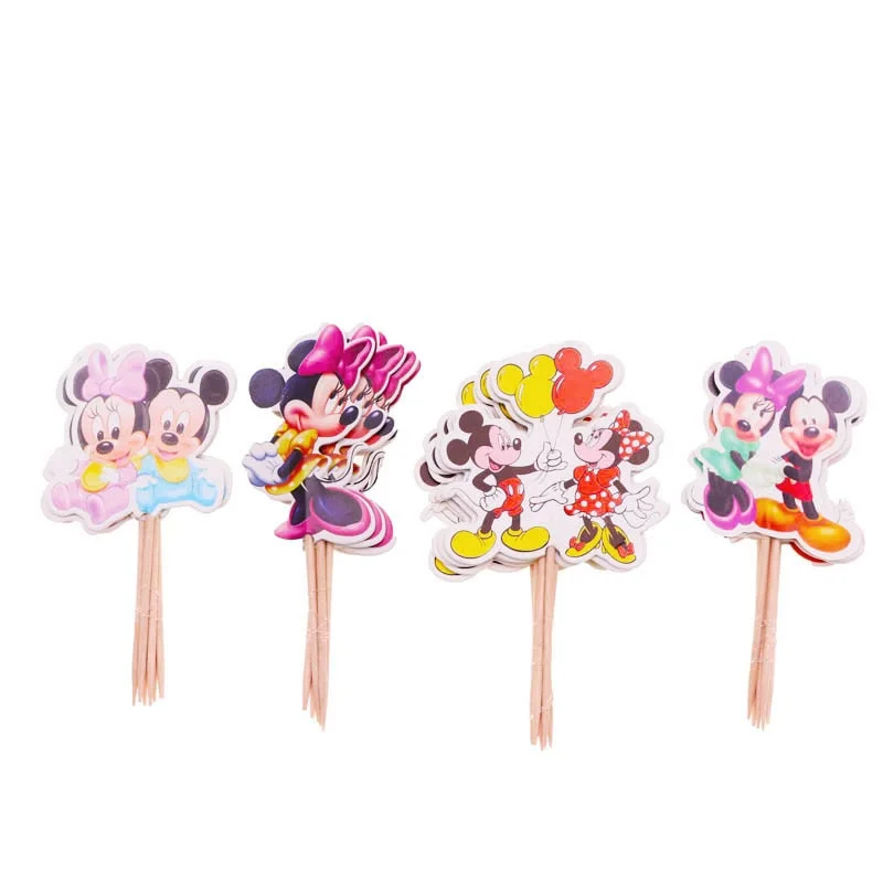 

24pcs Mickey Minnie Party Cake Topper Birthday Party Decorations Kids Party Supplie Cake Flag Wedding Decoration baby shower