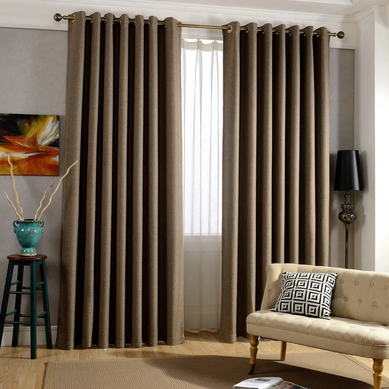 

Solid Sheer Pure Thick Cloth Curtain Blackout Fine Cotton Lines Study Bedroom French Window Cortinas L014C