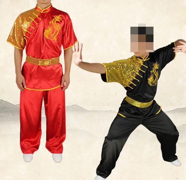 unisex red/white/black embroidery dragon Wushu suits kung fu uniforms performance changquan martial arts competition clothing |