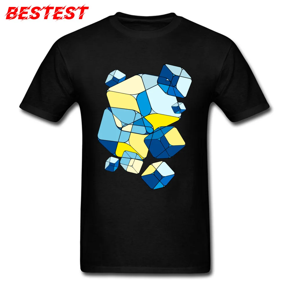 Casual Round Collar T-Shirt NEW YEAR DAY Tops Shirt Short Sleeve Prevalent 100% Cotton Normal Tshirts Unique Male Lemon juice on the rocks geometric art black
