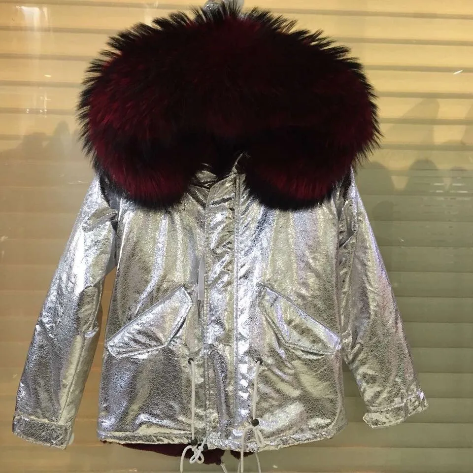 Special Offers Sliver color women jacket Leather Hoodie Multi-color,big raccoon fur hood winter Coat Special Offers Sliver color women jacket Leather Hoodie Multi-color,big raccoon fur hood winter Coat