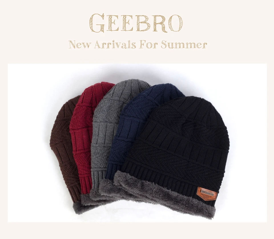 Geebro Fashion Neck warmer knitted hat scarf set fur Wool Lining Thick Warm beanies Winter Hat For men women Cap Skullies bonnet