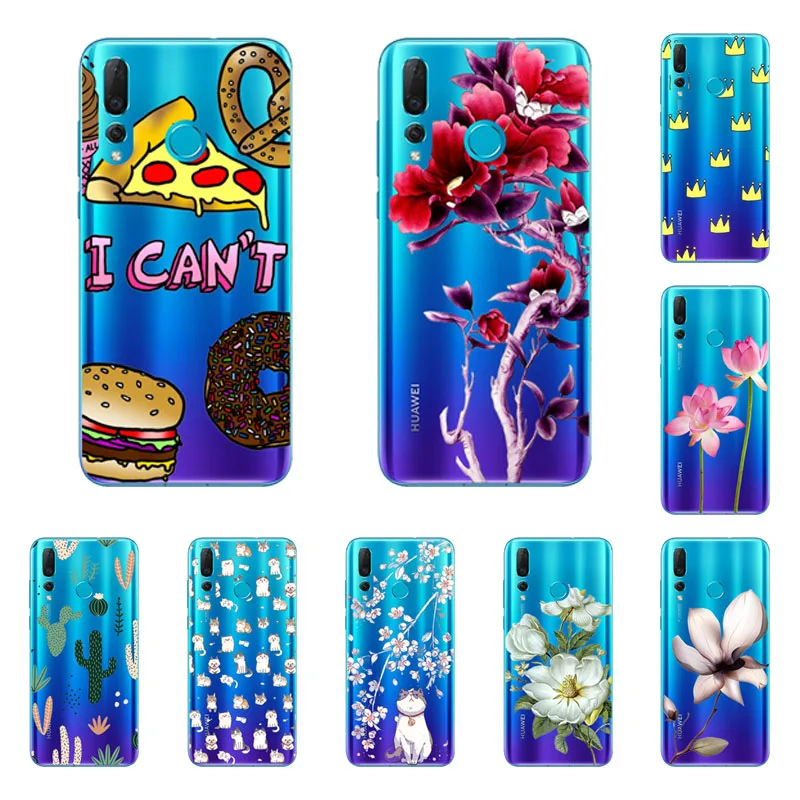 huawei nova 4 Case Silicon Black Painting flower Soft TPU Back Cover for protect Phone cases shell |