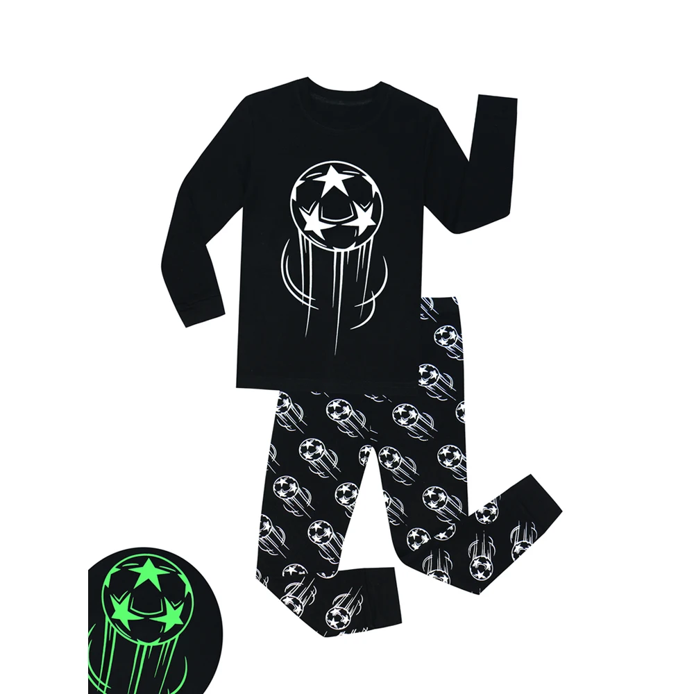 

Children Sleepwear Kids Glow in Dark Pajamas Sets Luminous Clothing For Boys Girls Baby World Cup Soccer Pyjamas Pijamas
