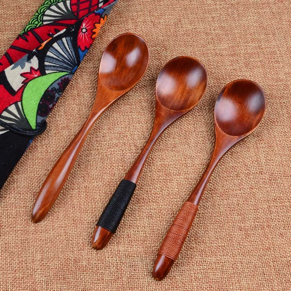 

Lot Wooden Spoon Bamboo Kitchen Cooking Utensil Tool Soup Teaspoon Catering Cuchara De Madera Creativa