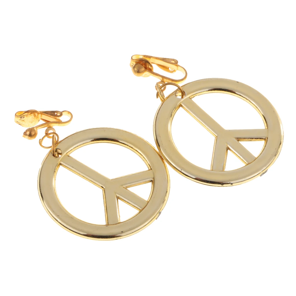 Fashion Boho Hippie Embroidered Headband & Gold Peace Symbol Earrings Costume Headwear Accessories for Halloween Christmas Party