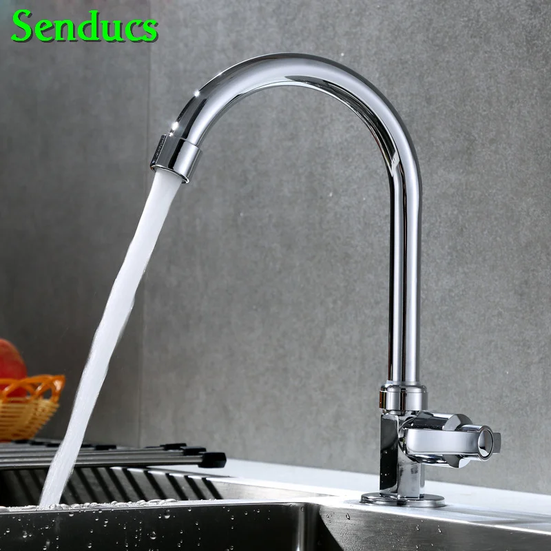 

Senducs Cold Kitchen Faucet with Deck Mounted Single Cold Kitchen Sink Faucet Quality Zinc Alloy Cold Kitchen Sink Mixer Tap