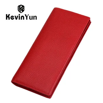 

KEVIN YUN designer brand fashion genuine leather women wallets RFID blocking long slim bifold lady card holder purse