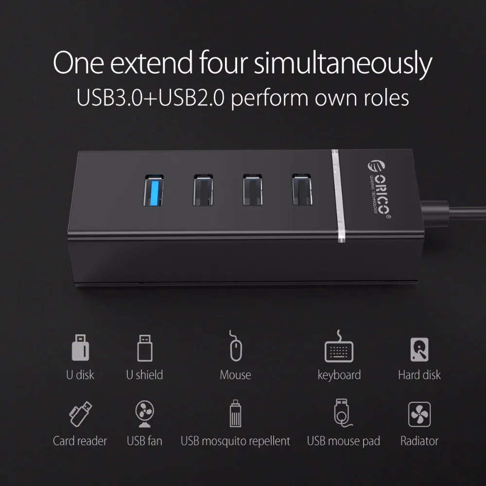 ORICO 4 порта USB3.0 и USB2.0 концентратор для ноутбука MacBook планшетный компьютер OTG usb-хаб-черный