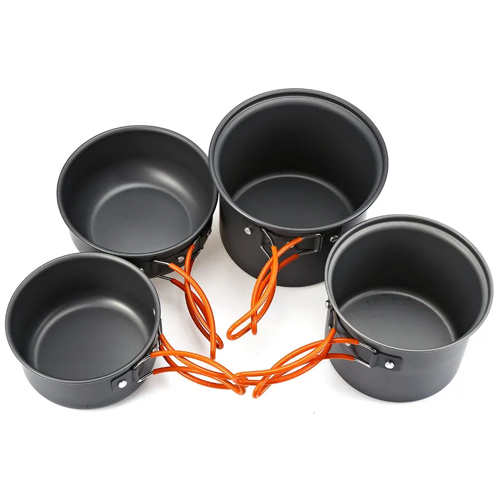 New Arriving 4pcs Foldable Hiking Cookware Bowl Pot Pan Set Camping tools Outdoor Camping Hiking