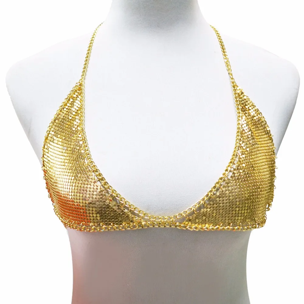

Black Gold Silver Metal Mesh Bikini Body Chain Maxi Jewelry Shiny Sequins Bra Body Jewelry Women Statement Bead Party Jewelry