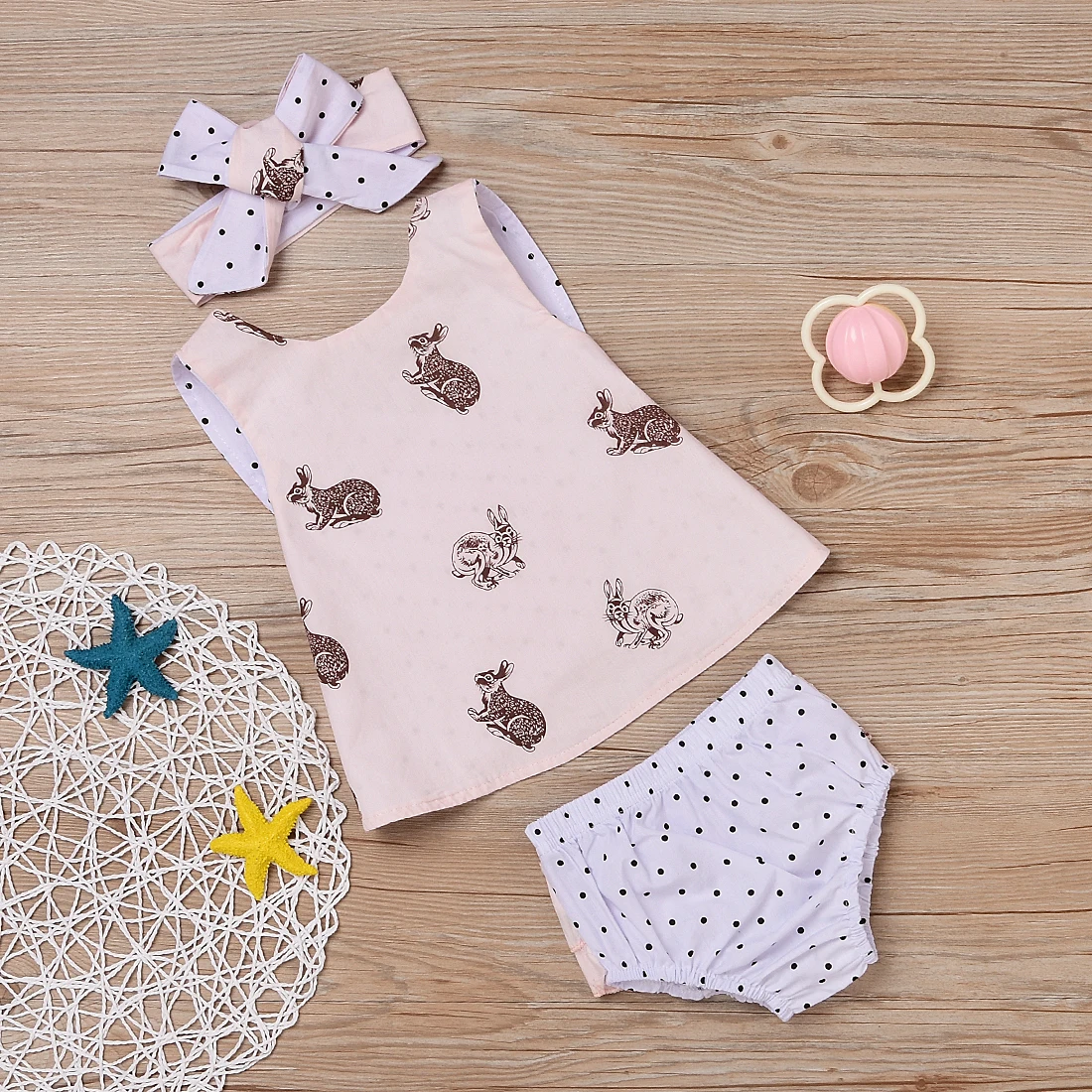 3PCS Toddler Baby Kids Girl Clothing Tops Summer Top Bunny Sleeveless Shorts Bottoms Headband Outfit Clothes Set Baby Girls