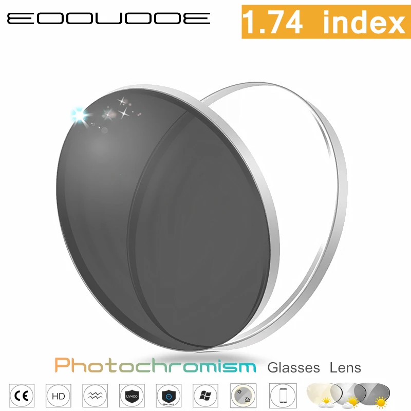 

1.74 Index Single Vision Aspheric Photochromic Lens Prescription Myopia Presbyopia Eye Glasses Lens Anti-Radiation