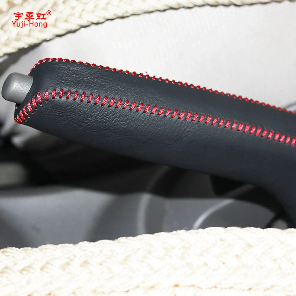 Yuji-Hong Car Handbrake Covers Case for Nissan March Versa Note Sunny 2011 Cover Genuine Leather Handbrake Grips Black