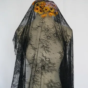 

Thin subtle quality eyelash chantilly lace tissue for wedding gowns! Off white, Black women dress making lace material