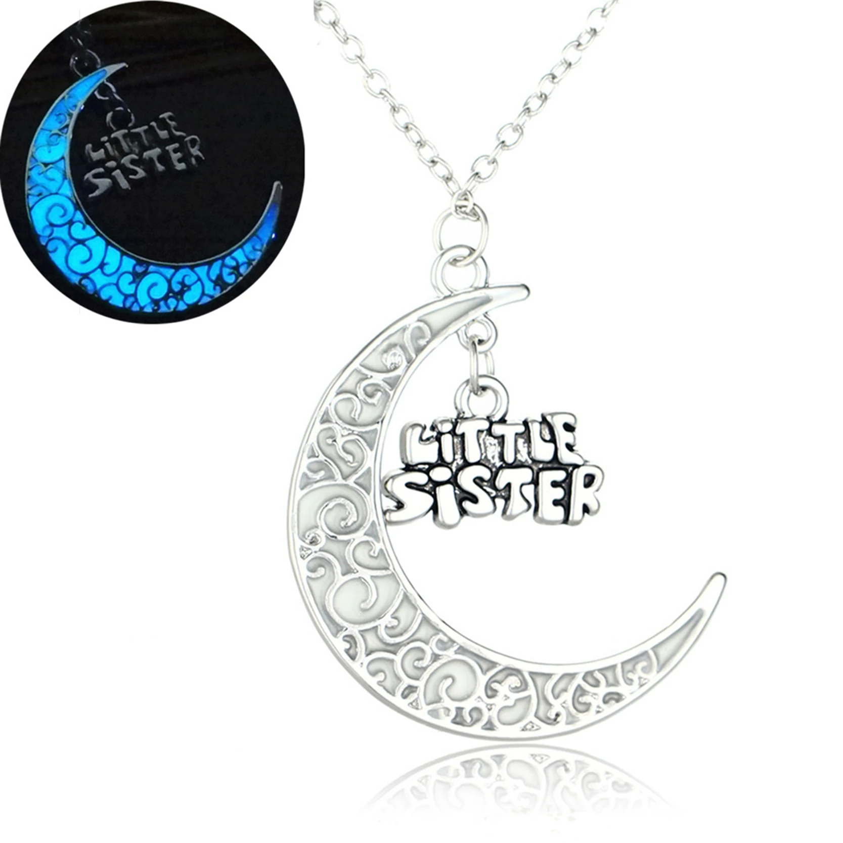 Linsh Moon Grandma Pendant Necklace Hollow Out Carved Moon Heart Letter Fashion Jewelry for Grandma