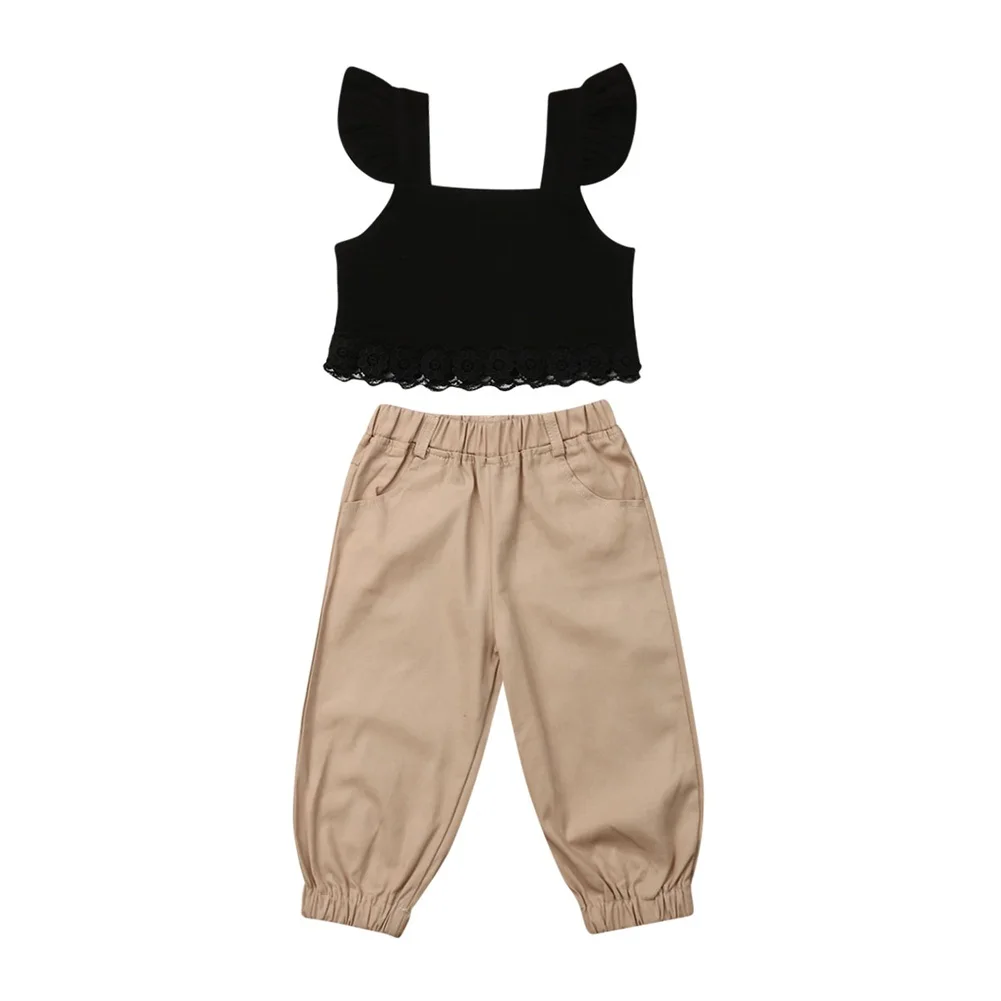 

Pudcoco 2019 Fashion 1-5Years Toddler Kid Baby Girl Crop Lace Tops Long Pants 3PCS Outfit Clothes Summer