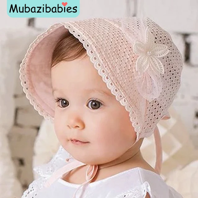 princess hollow out sweet baby girl hat summer lace up beanie pink