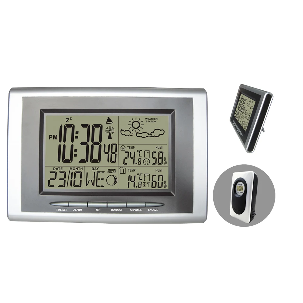 

Digital Wireless RCC RF Weather Station with Indoor Outdoor Thermometer Hygrometer Atomic Alarm Snooze Clock DYKIE Wholesale