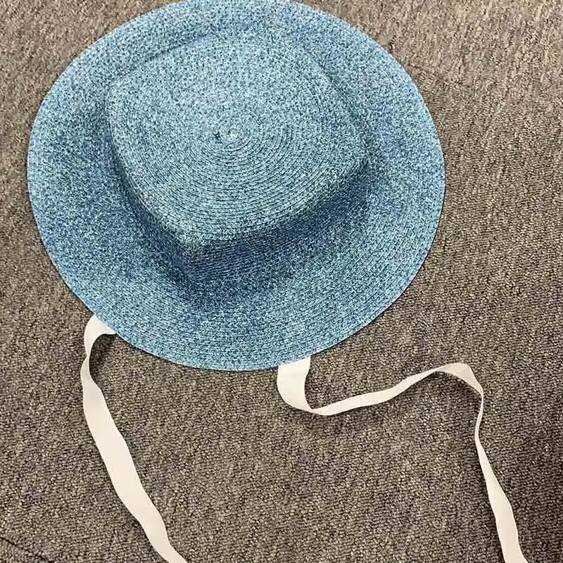 2019 оригинальная широкополая шляпа с квадратным верхом соломенная шляпа плоская женская летняя Кентукки Дерби шляпа Белая лента галстук