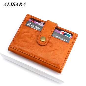 

Alisara Credit Card Holder Case Protector Wallets Men Genuine Leather Vintage Cowhide Mini Purses ID Wallet Retro Purses Holders