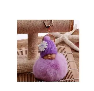 Модный брелок Спящая кукла, Женский пушистый брелок с помпоном, llaveros, помпон, брелок, держатель для ключей, сумка, chaviro Pompon Porte - Цвет: purple