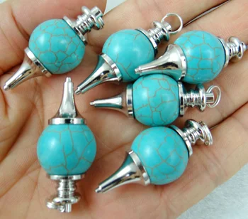 

10pc Natural Stone Quartz Crystal aventurine Turquoises round Pendulum charm pendants for diy jewelry making necklaces