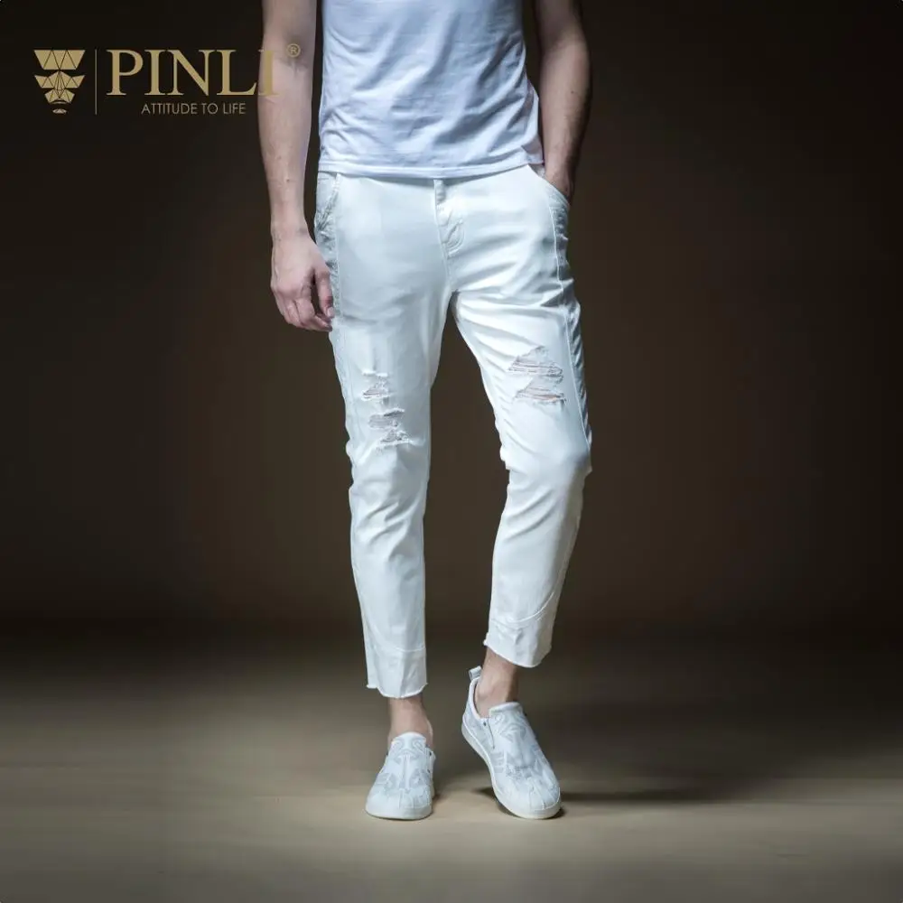 

2019 Skinny Jeans Men Real Light Pinli For Pingli Summer New Men's Wear Pure Color, Slim And Hole Small Feet Jeans B192316493