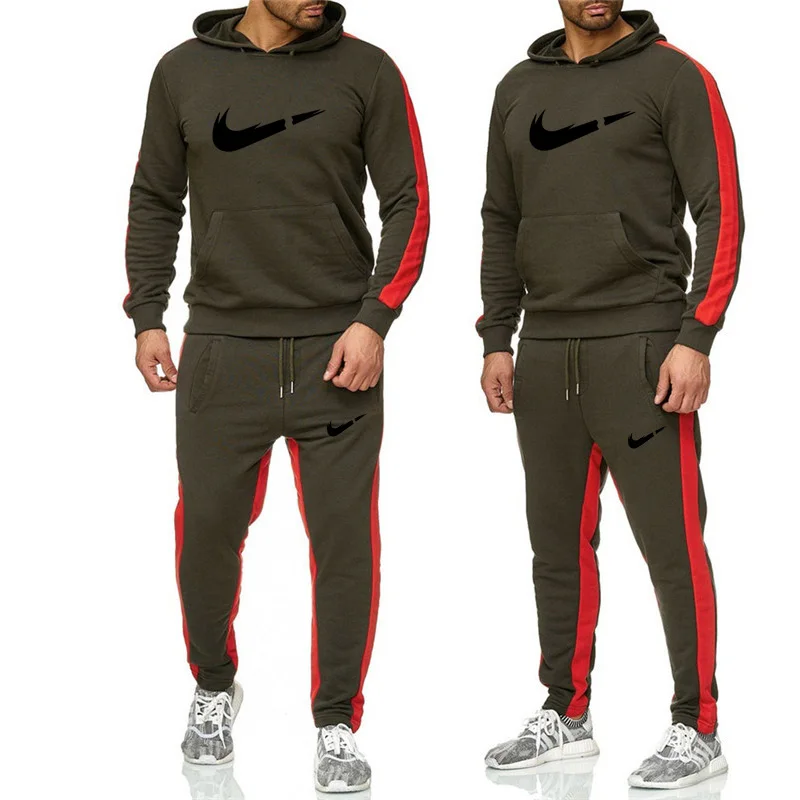 2019 Men's Fashion Casual Sports Pullover All Cotton Wool Hoodies Two-Piece + Pants Sports Casual Fashion Set