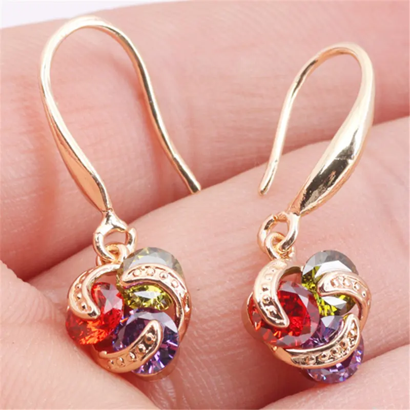 

New Fashion Women/Girl's Gold Color Multicolor CZ Dangle Earrings Jewelry