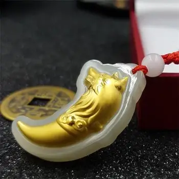 

Hetian jade gold wolftooth pendant necklace domineering men's pendant jewelry gifts
