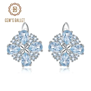 

GEM'S BALLET 925 Sterling Silver Fine Jewelry 4.71Ct Natural Sky Blue Topaz Flower Stud Earrings For Women Luxury Bijouterie