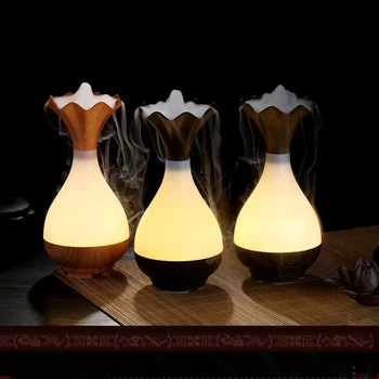 

USB Humidifier Ultrasonic Aromatherapy Essential Oil diffuser LED Light Atomization Wood Grain Vase for Home Office