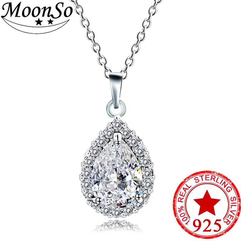 

Moonso 925 Silver Necklaces & Pendants Women jewelry Real Sterling Silver Simulated CZ Elegant Round Necklace x711s