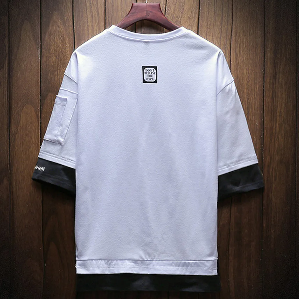 Plus Size T-Shirts 2019 Summer Mens Clothing Casual Fake Two Short Sleeve Tee Top Fitness Tshirts Streetwear Male T-shirts