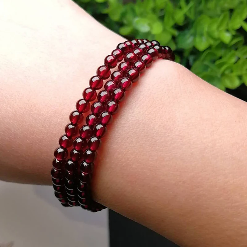 Sinya Girls Four leaves Clover Charms bracelets Strand by high luster quality natural Garnet for lover Mum elastic bangles Hot  (7)