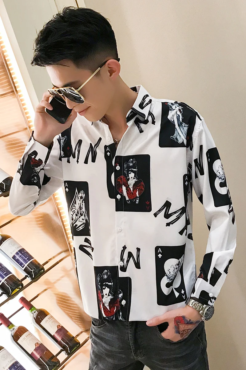 Chemise Homme мода Осенняя рубашка мужская с длинным рукавом принт Универсальные мужские повседневные рубашки свободные уличные мужские рубашки 3xl
