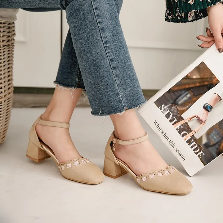 

Big Size 11 12 13 14 15 16 17 high heels sandals women shoes woman summer ladies Baotou thick heel one-word buckle bag heel