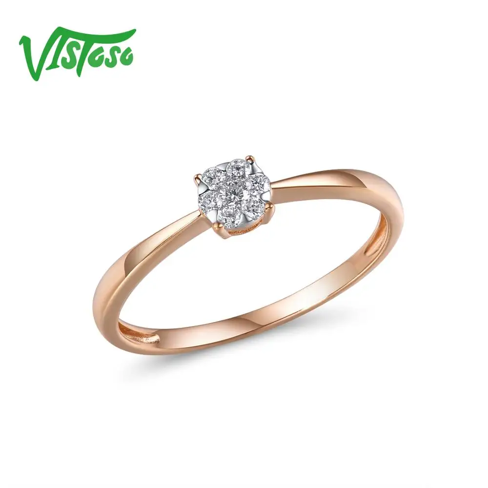 VISTOSO, ювелирный набор для женщин, настоящий 14 к, 585 розовое золото, сверкающий бриллиант, нежные круглые серьги, кольцо, кулон, набор, хорошее ювелирное изделие