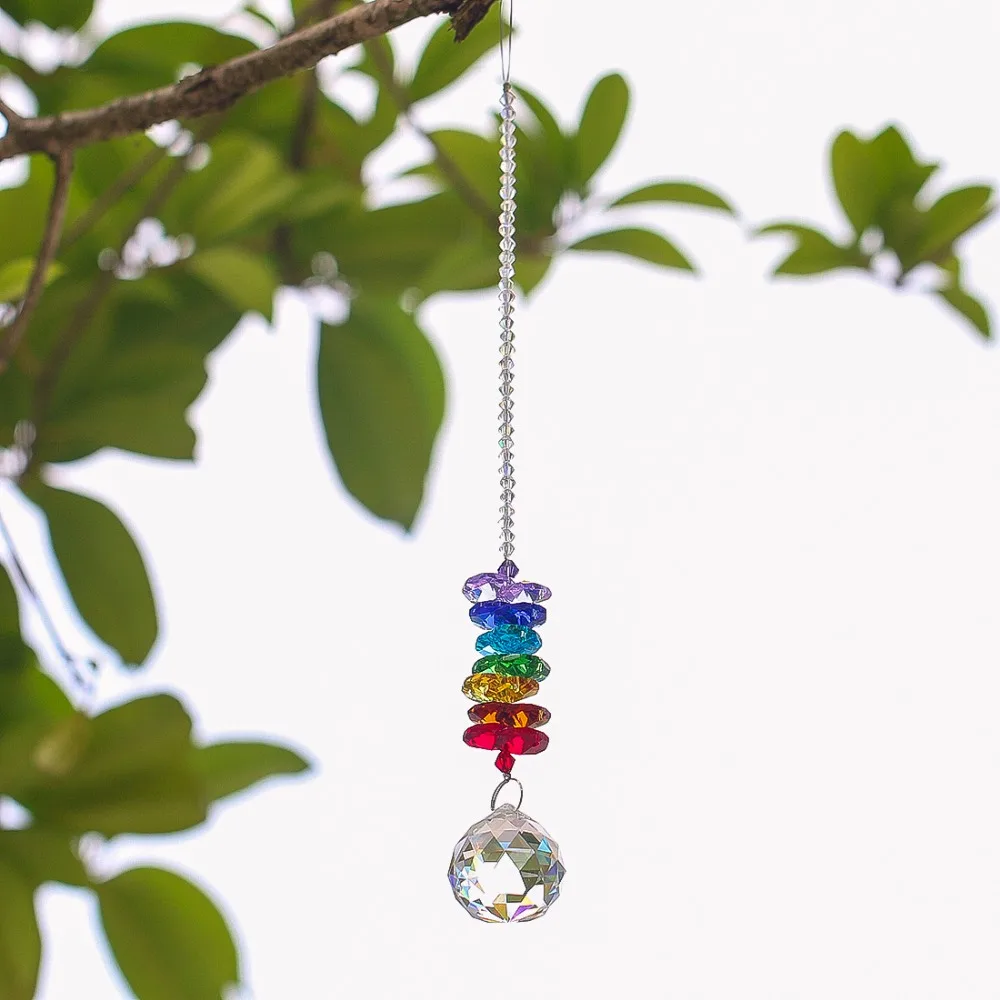 H D Chakra Kristall Sonne Fänger Kronleuchter Kristalle Ball Prism Anhänger Regenbogen Maker Hängen Chakra Cascade Suncatcher 24 Cm Spargut