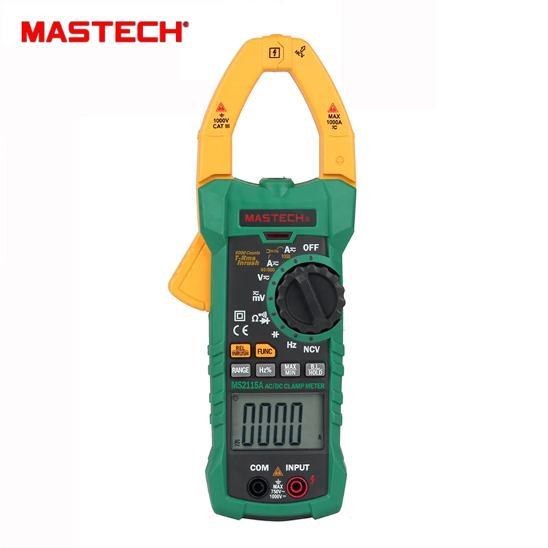 

Mastech MS2115A 6000 Counts True RMS Digital Clamp Meter AC/DC Voltage Current Tester with INRUSH and NCV Measurement