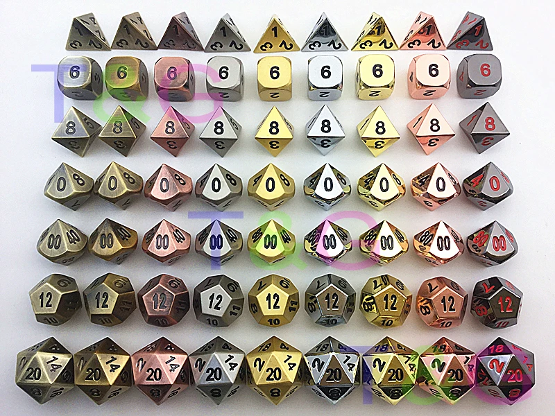baratas TOP Qualidade Hot Metal Dice 7 Cortam o jogo d4 d6 d8 d10 d % d12 d20 para jogos de Tabuleiro Jogos de Rpg jogos de Dados dnd com caixa para presente