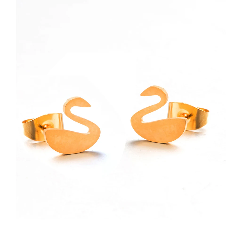 Несколько, модные минималистичные золотые и серебряные серьги-гвоздики из нержавеющей стали с животными, серьги гвоздики, ювелирные изделия для женщин, подарки - Окраска металла: Golden Swan