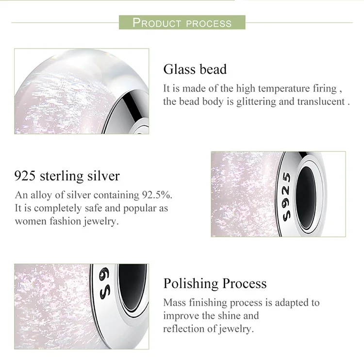 925 пробы, серебряный светильник, розовые прозрачные стеклянные бусины, подходят для бисаера, оригинальные браслеты, S925 DIY аксессуары ECZ065