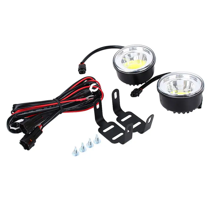 

2016 New Arrive 2Pcs COB Round Daytime Driving Running Light DRL Car Fog Lamp Head Light white Fit For SUVs/Trucks