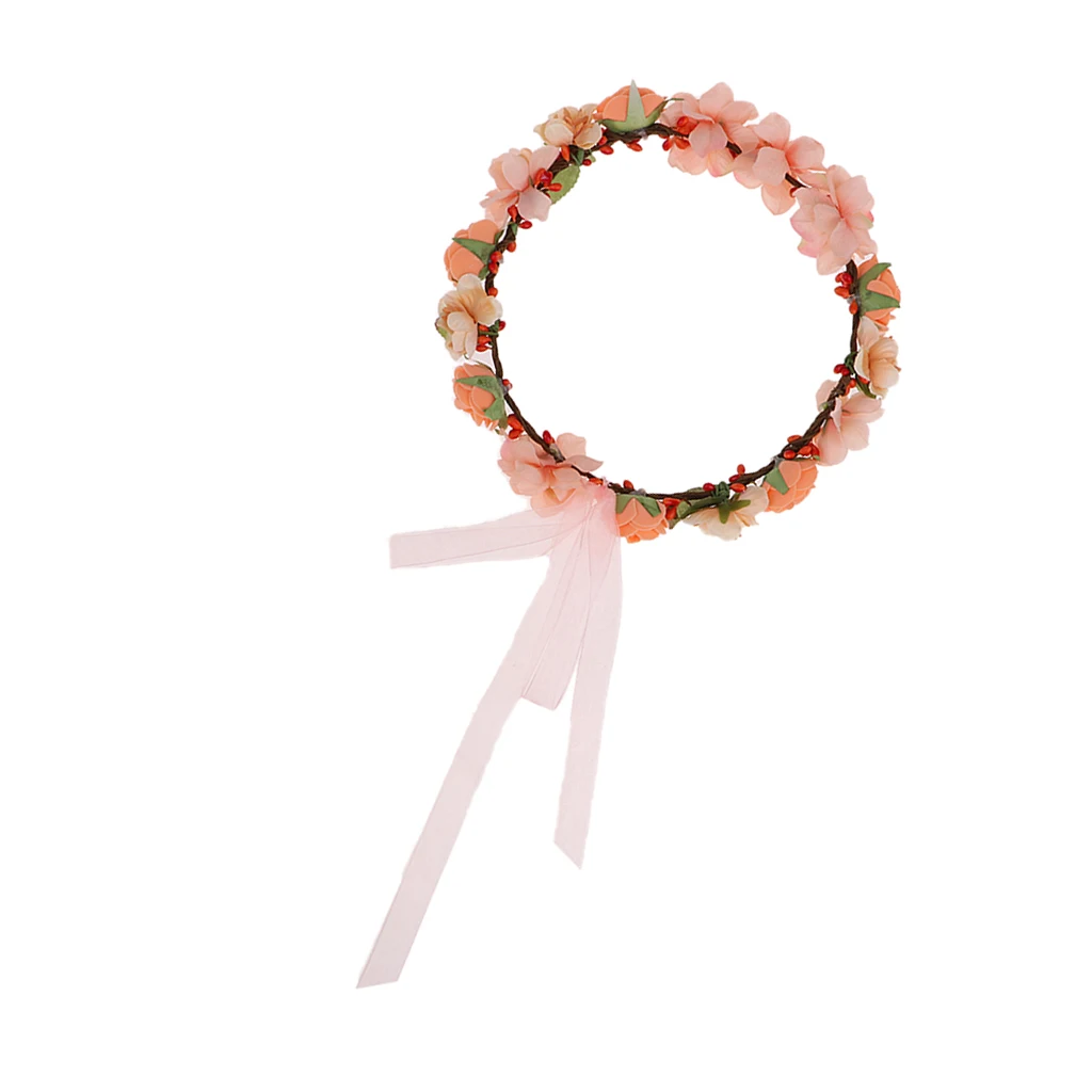 Women Ladies Orange Flower Headband Crown Wedding Bridal Hair Wreath Floral Garland Summer Beach Travel Hair Accessory